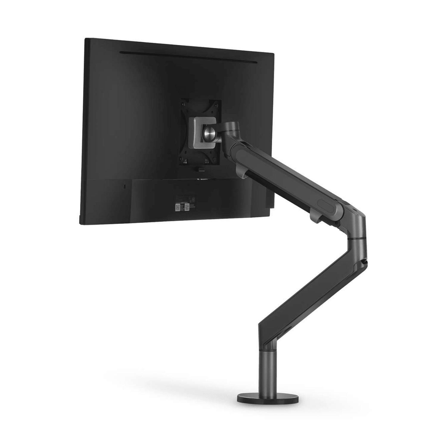 Alberenz gas spring monitor arm, dark grey: front view with a screen