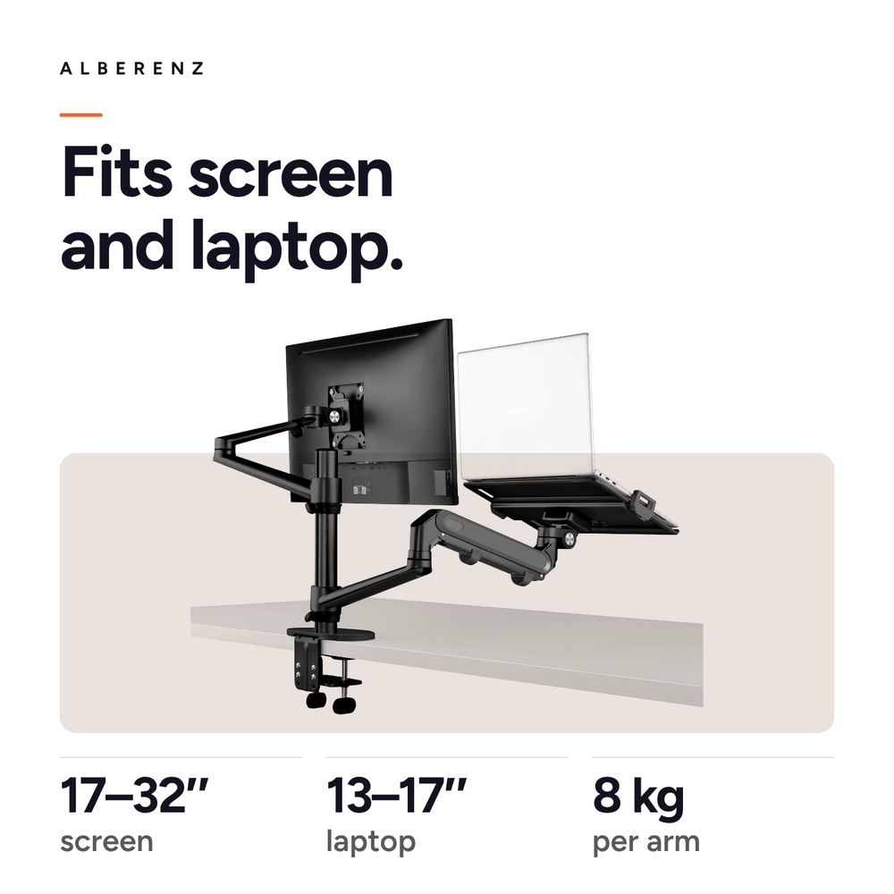 Alberenz® laptop monitor arm with gas spring black