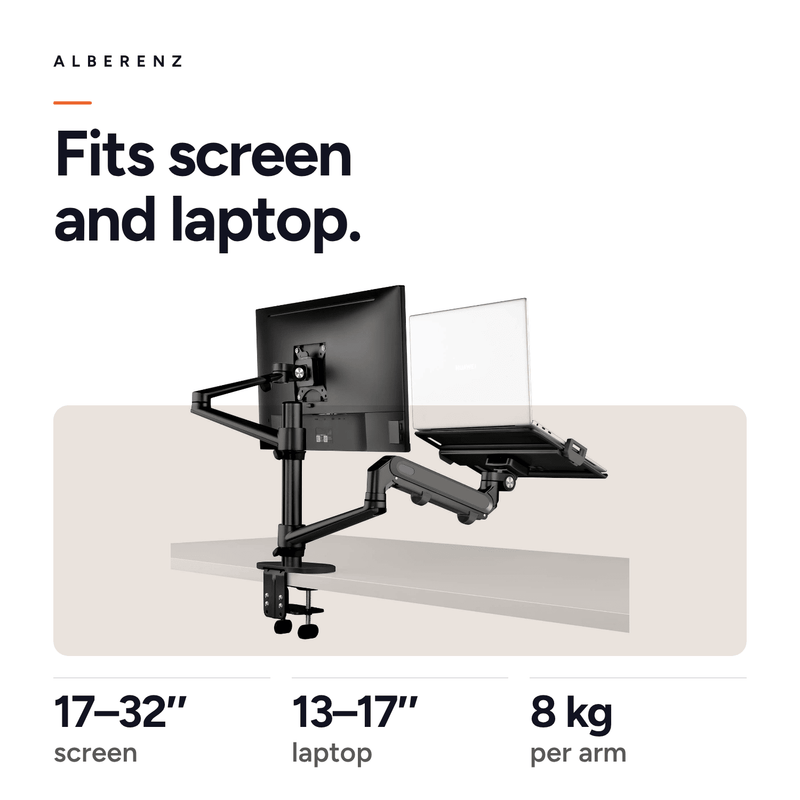 Alberenz® laptop monitor arm with gas spring black