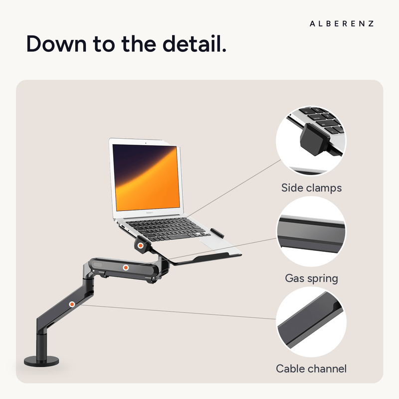 Alberenz® bras pour ordinateur portable à ressort à gaz - gris foncé