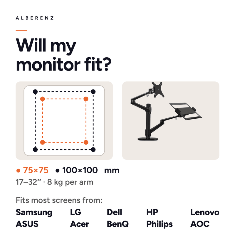 Alberenz® Bras pour moniteur d'ordinateur portable noir