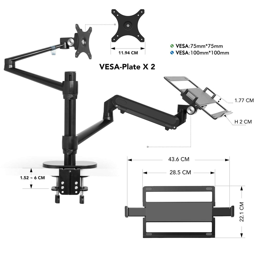 Alberenz® laptop monitor arm with gas spring black
