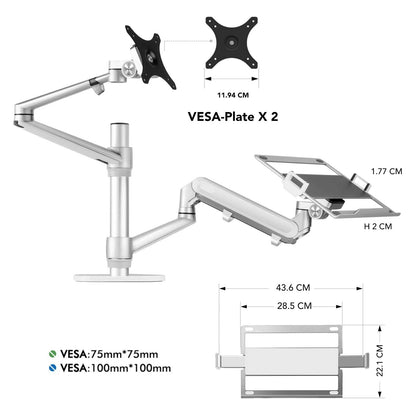 Alberenz laptop monitor arm with gas spring silver - Alberenz -