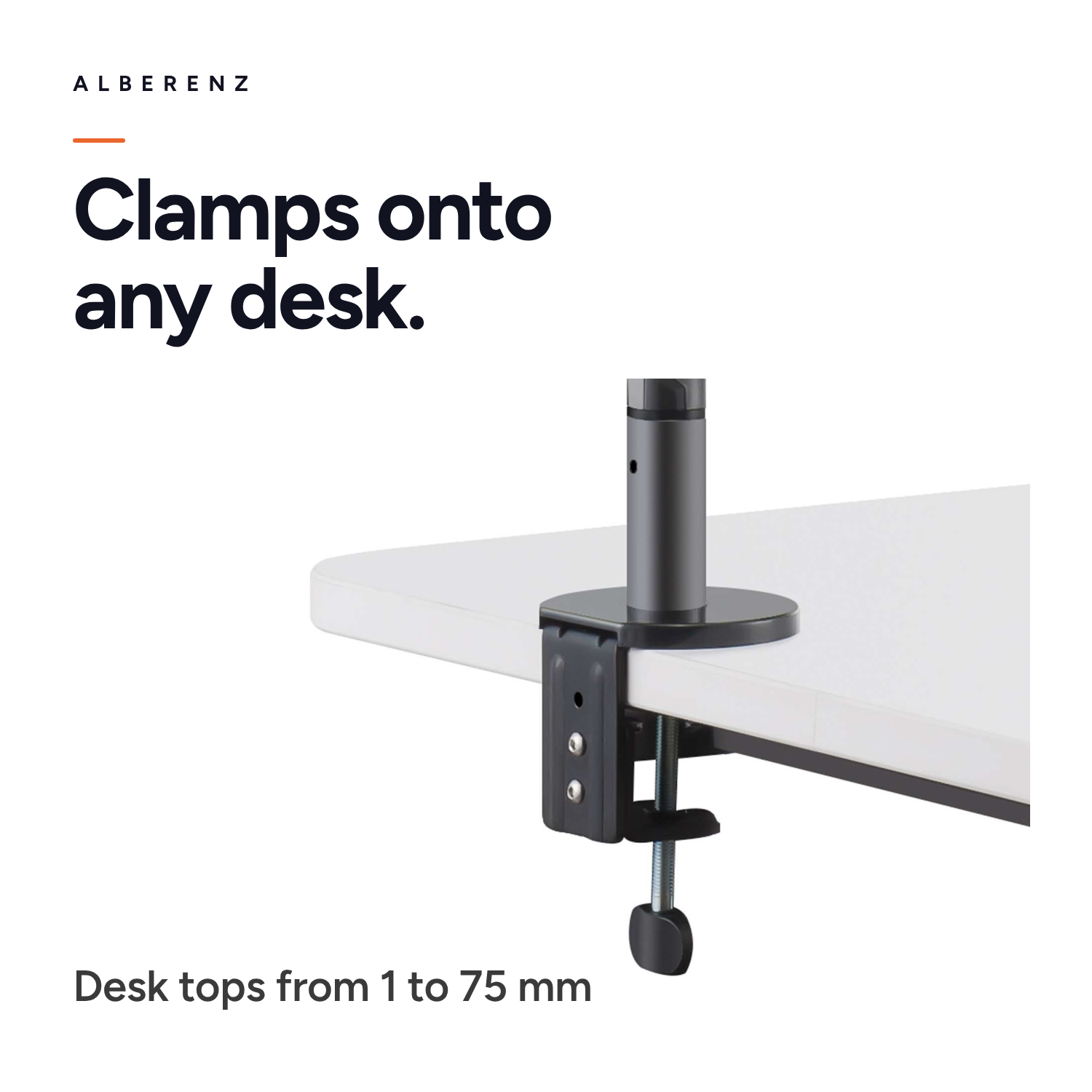 Alberenz gas spring monitor arm dark grey with walnut monitor riser: desk clamp for tops from 1 to 75 mm