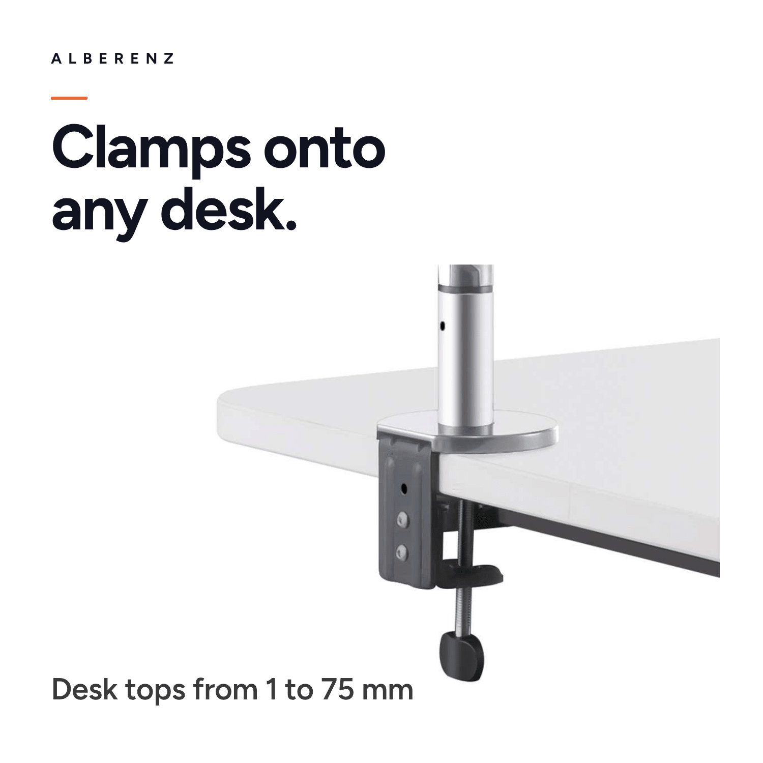 Alberenz gas spring monitor arm silver with oak monitor riser: desk clamp for tops from 1 to 75 mm