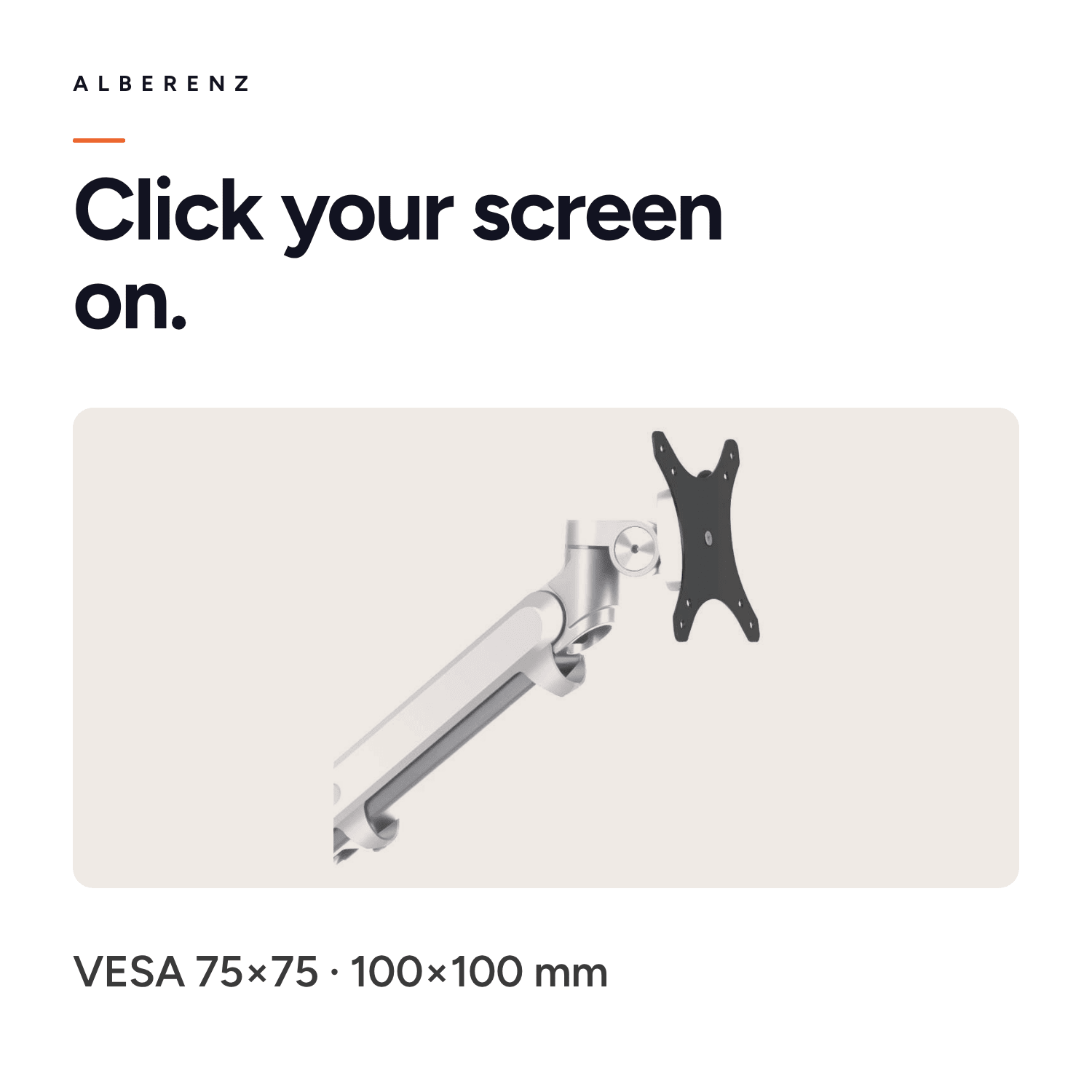 Alberenz gas spring monitor arm silver with oak monitor riser: VESA head 75x75 and 100x100 mm