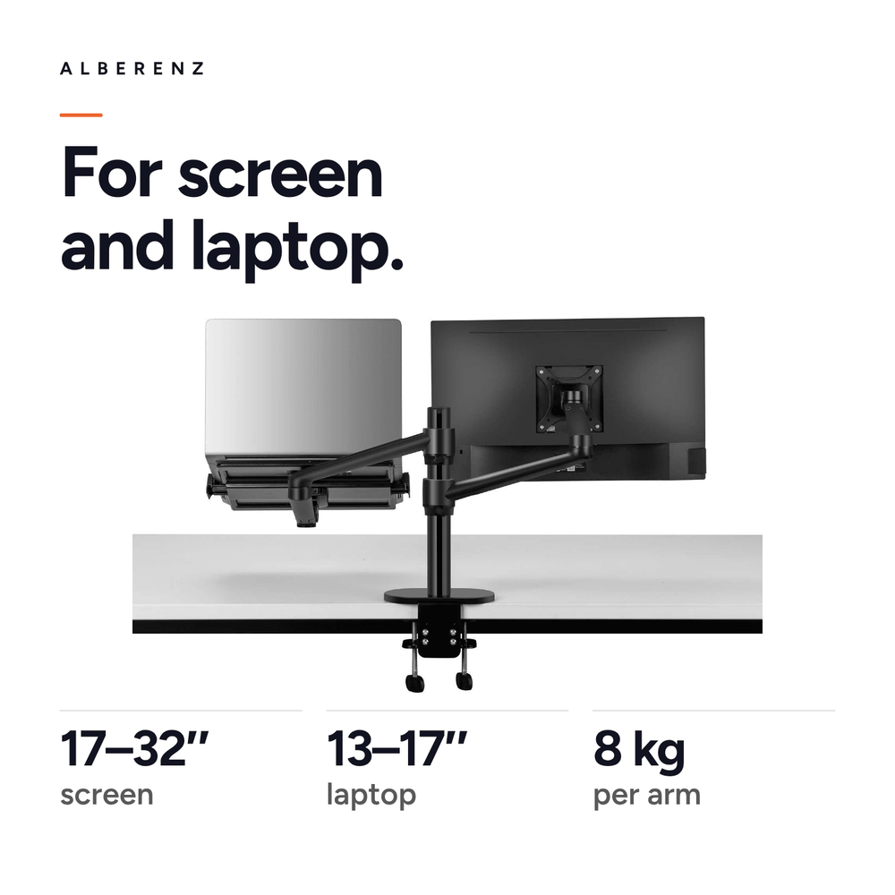 Alberenz® Bras pour moniteur d'ordinateur portable noir