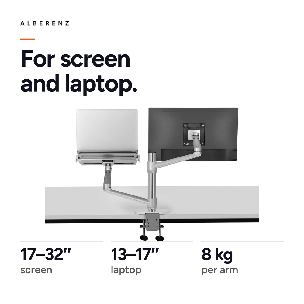 Alberenz® Brazo para portátil y monitor, plateado