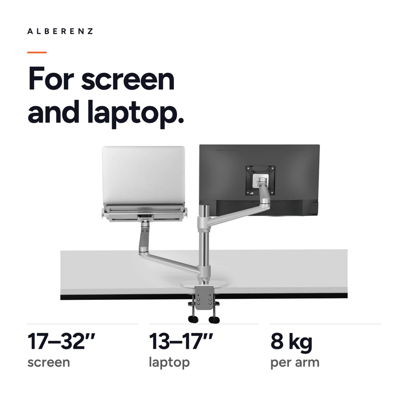 Alberenz® Brazo para portátil y monitor, plateado