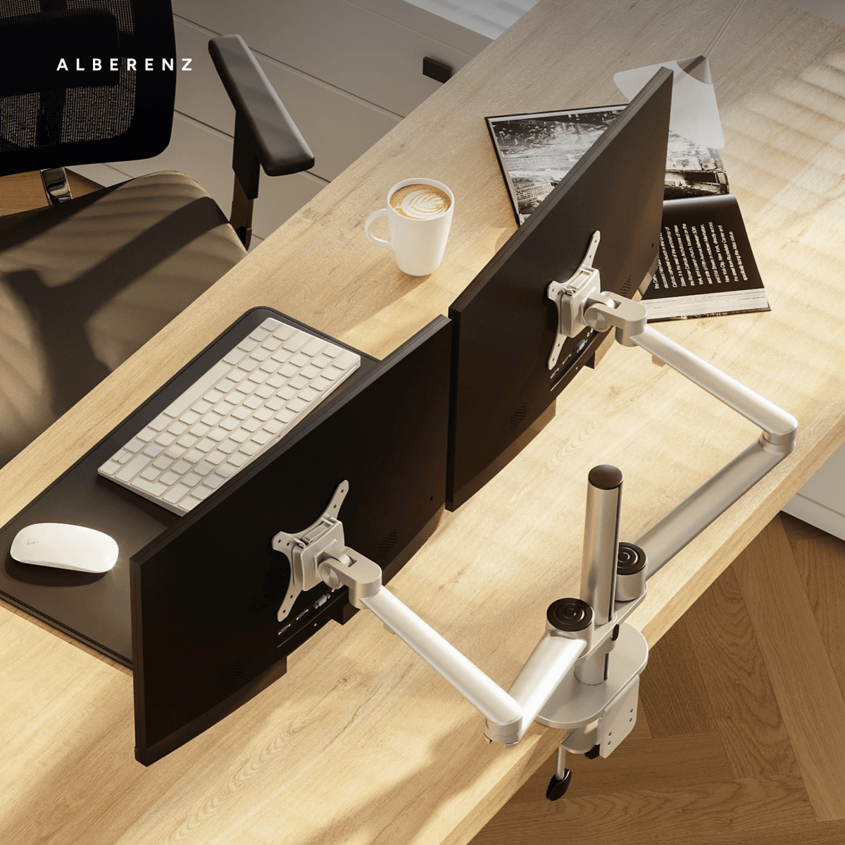 Alberenz® Monitor Mount for 2 Screens Silver - Alberenz - Monitor mount