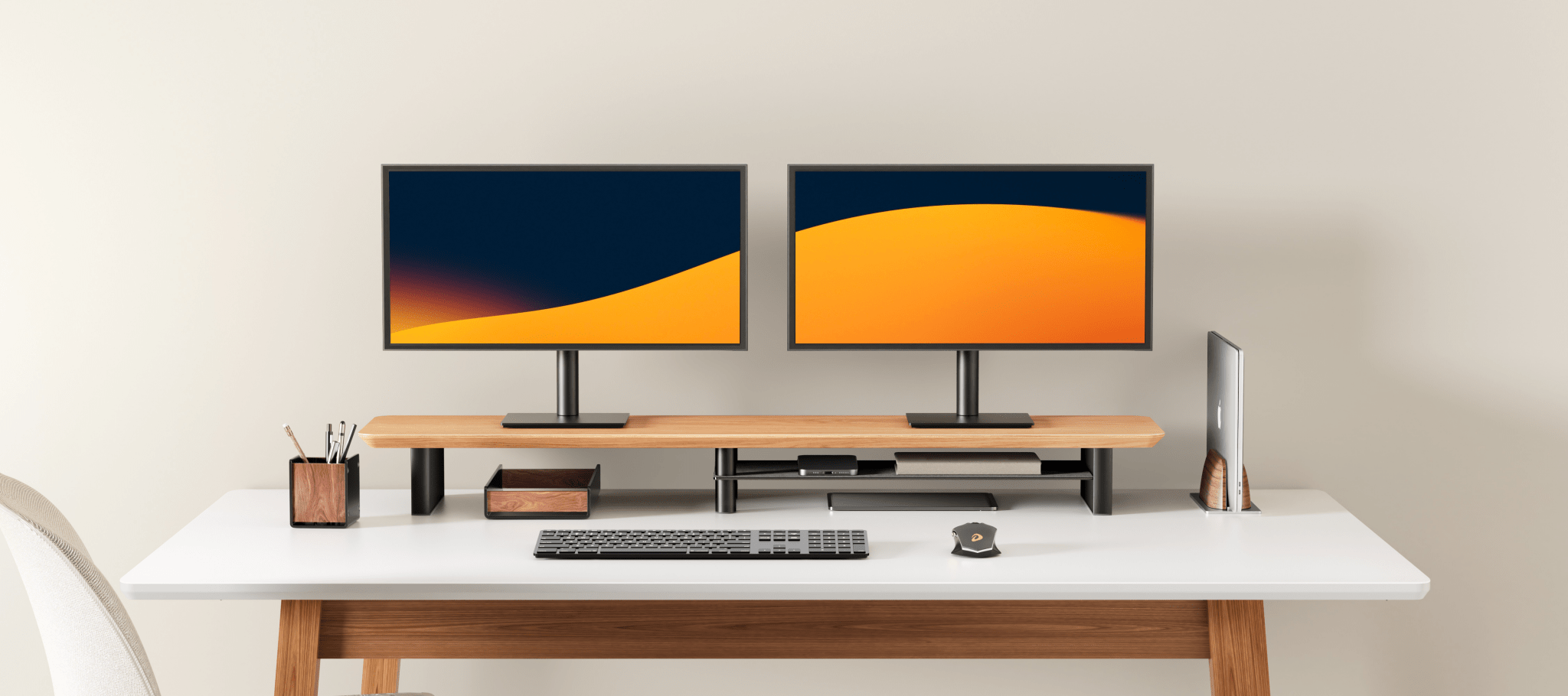 Alberenz® Oak Wooden Monitor Riser - 2 Monitors