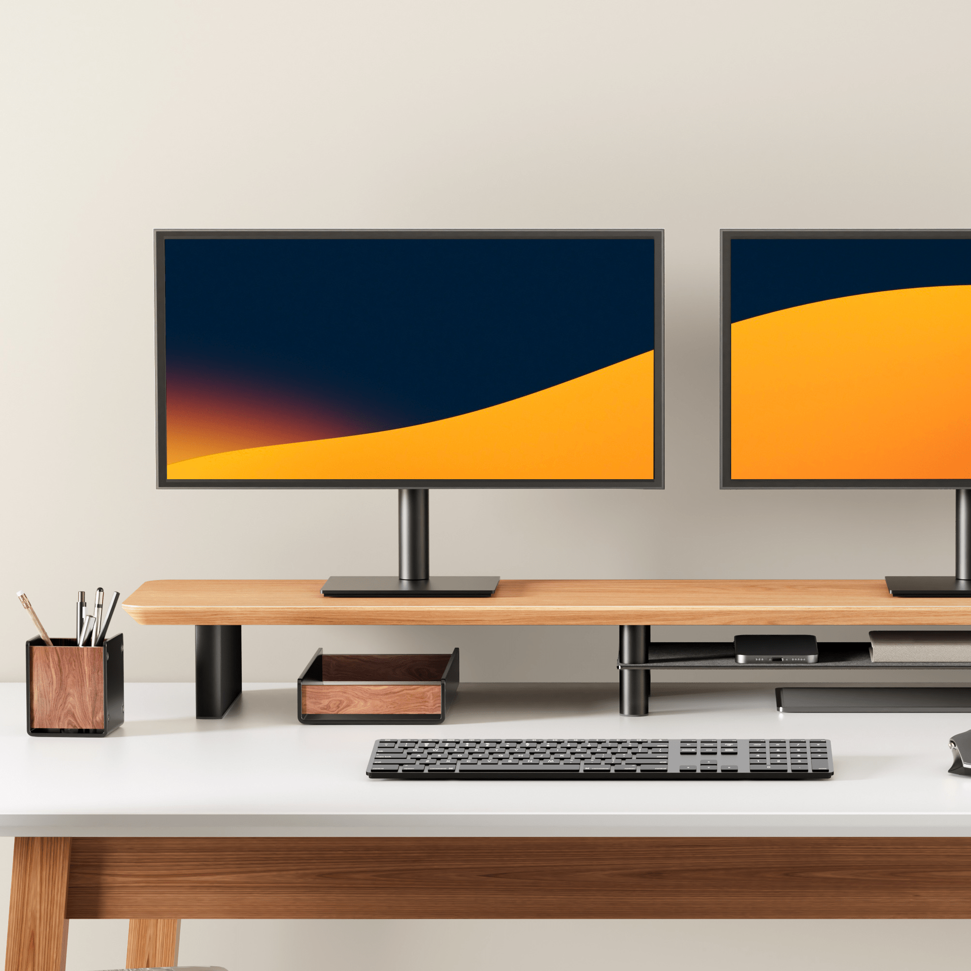 Alberenz® Oak Wooden Monitor Riser - 2 Monitors