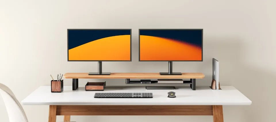 Alberenz® Eg Træ Monitorforhøjer - 2 Skærme
