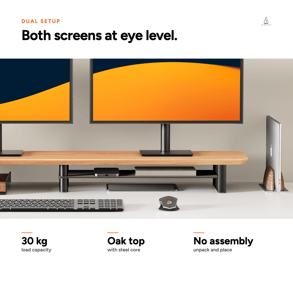 Alberenz® tölgyfa monitor emelő - 2 monitorhoz