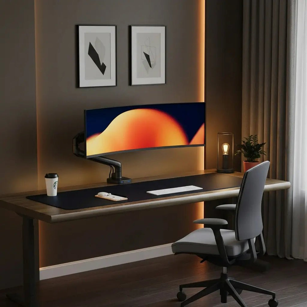 Braccio singolo per monitor Alberenz a molla a gas - Fino a 40 pollici - con USB - Nero