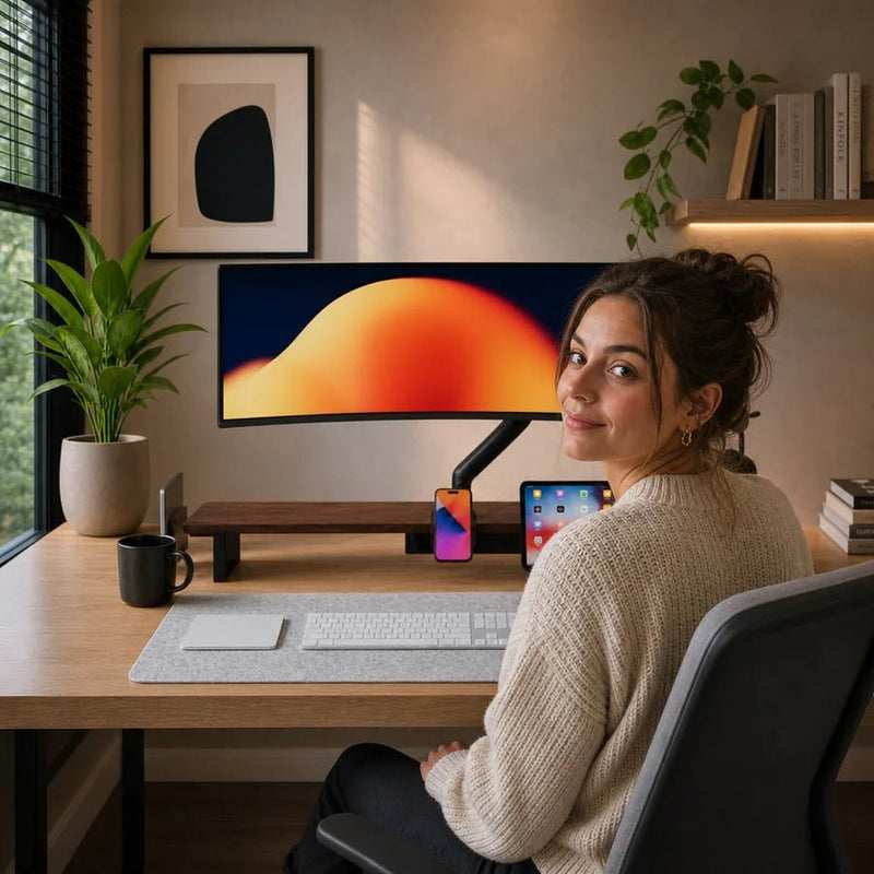 Braccio singolo per monitor Alberenz a molla a gas - Fino a 40 pollici - con USB - Nero
