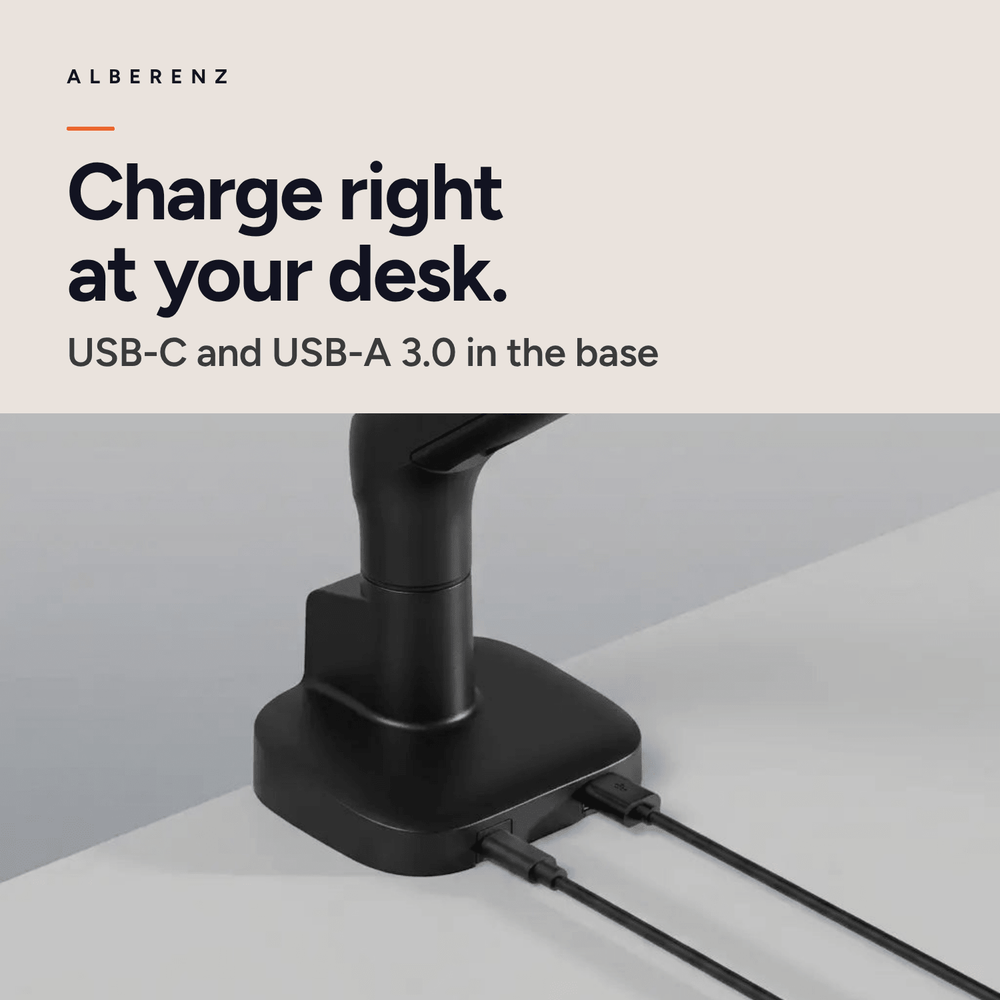 Alberenz® Enkele Monitorarm - Tot 40 inch - met USB-C & USB-A - Zwart