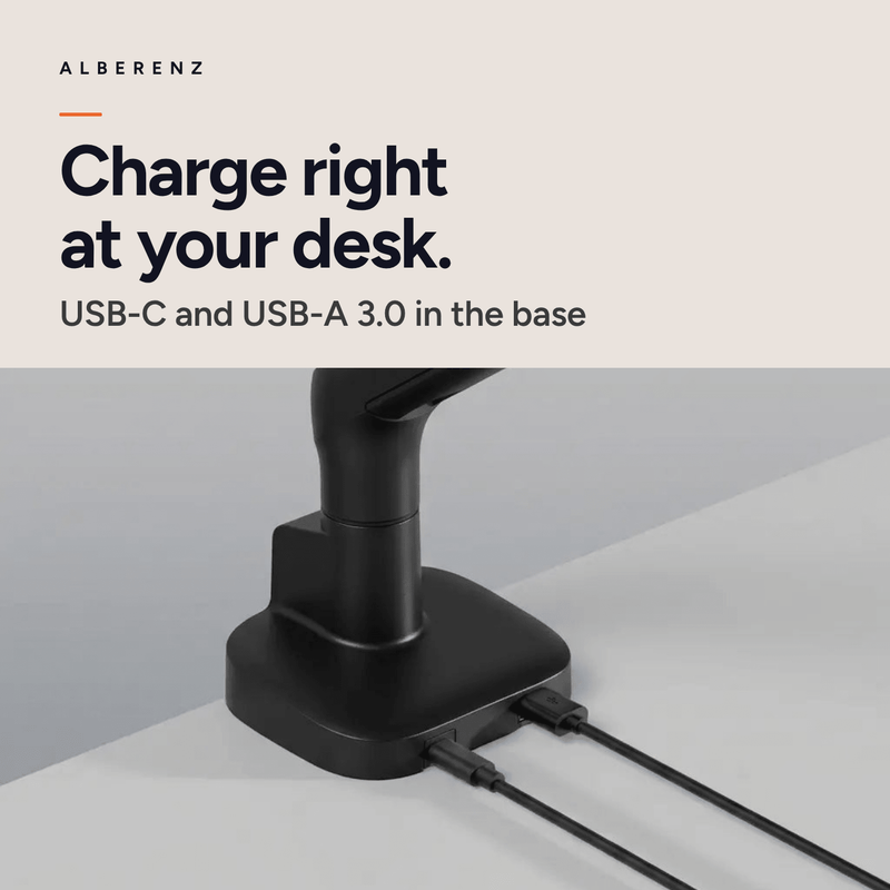 Alberenz® Enkele Monitorarm - Tot 40 inch - met USB-C & USB-A - Zwart