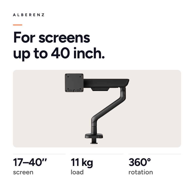 Alberenz® Enkele Monitorarm - Tot 40 inch - met USB-C & USB-A - Zwart