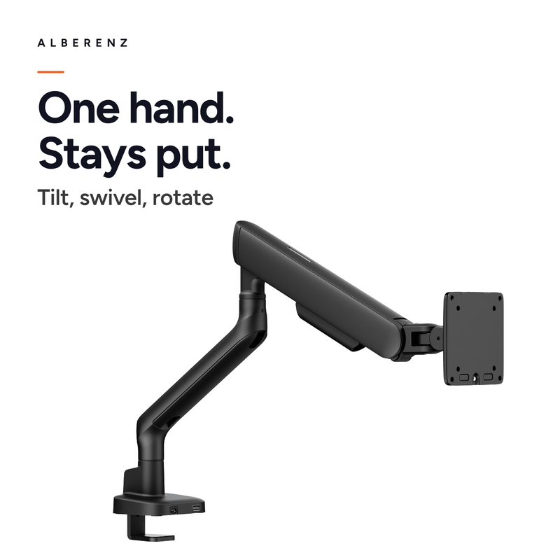 Alberenz® Enkele Monitorarm - Tot 40 inch - met USB-C & USB-A - Zwart