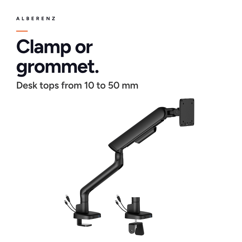Alberenz® Enkele Monitorarm - Tot 40 inch - met USB-C & USB-A - Zwart