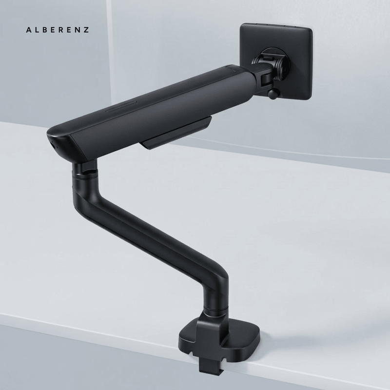 Alberenz® Enkele Monitorarm - Tot 40 inch - met USB-C & USB-A - Zwart