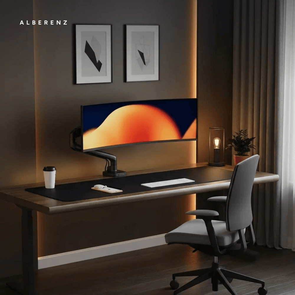 Alberenz® Enkele Monitorarm - Tot 40 inch - met USB-C & USB-A - Zwart