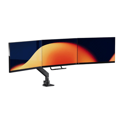 Alberenz triple monitor arm with gas spring, black, front view, for three screens from 17 to 27 inch