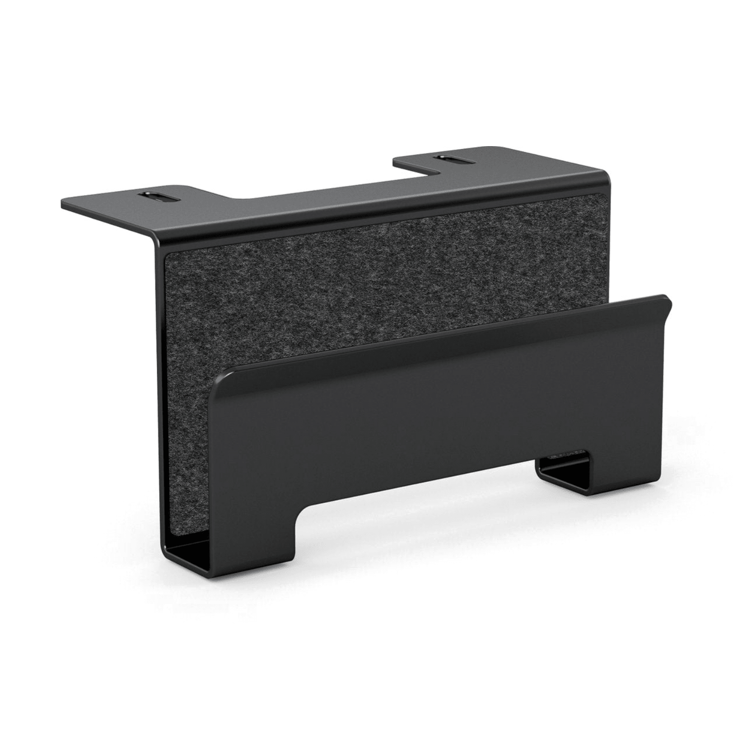 Alberenz vertical laptop holder for monitor riser: matte black steel with felt lining