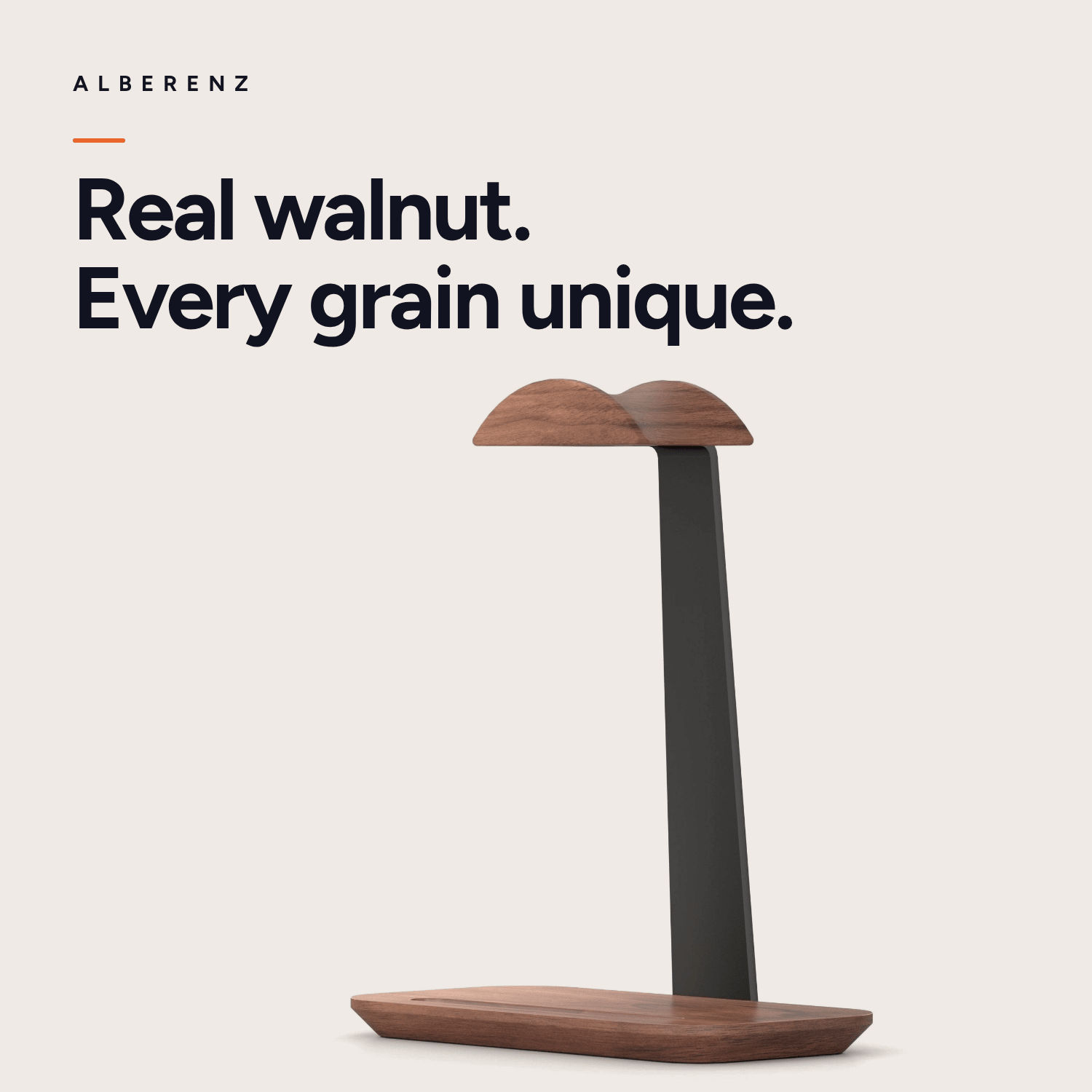 Alberenz walnut headphone stand with pen holder: walnut hanger and base with natural grain