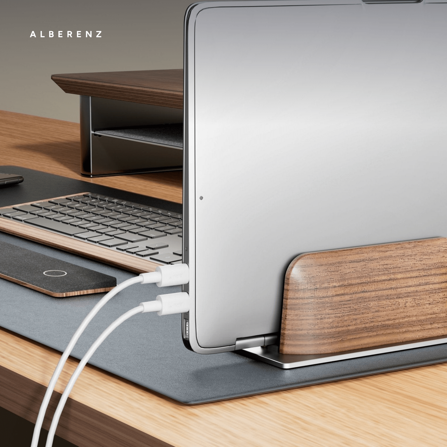Alberenz® Walnut Vertical Laptop Holder - Sleek & Functional Design - Alberenz -