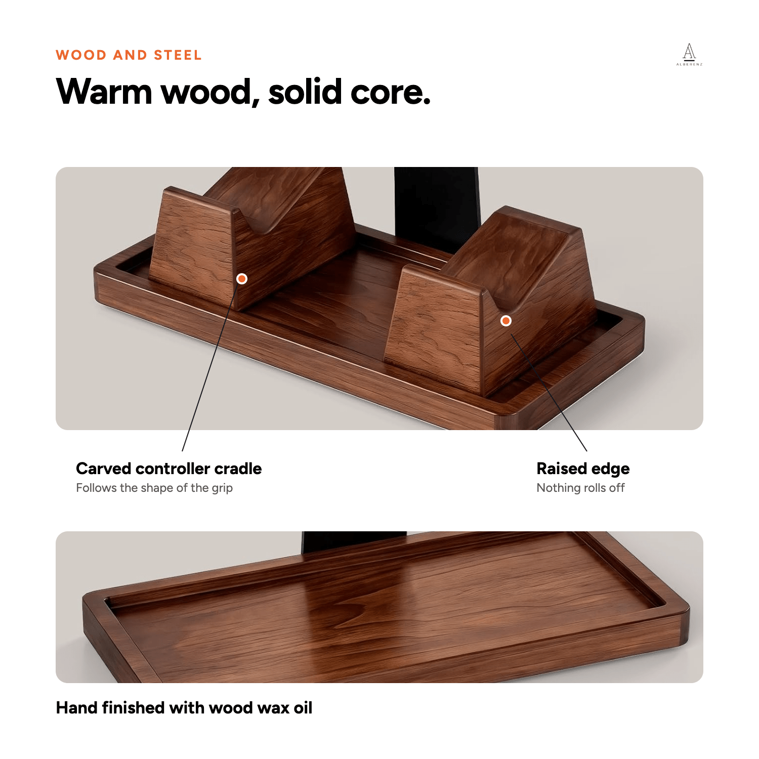 Alberenz® Wooden Headphone Stand with Controller Holder — Sleek & Functional Desk Organizer - Alberenz -