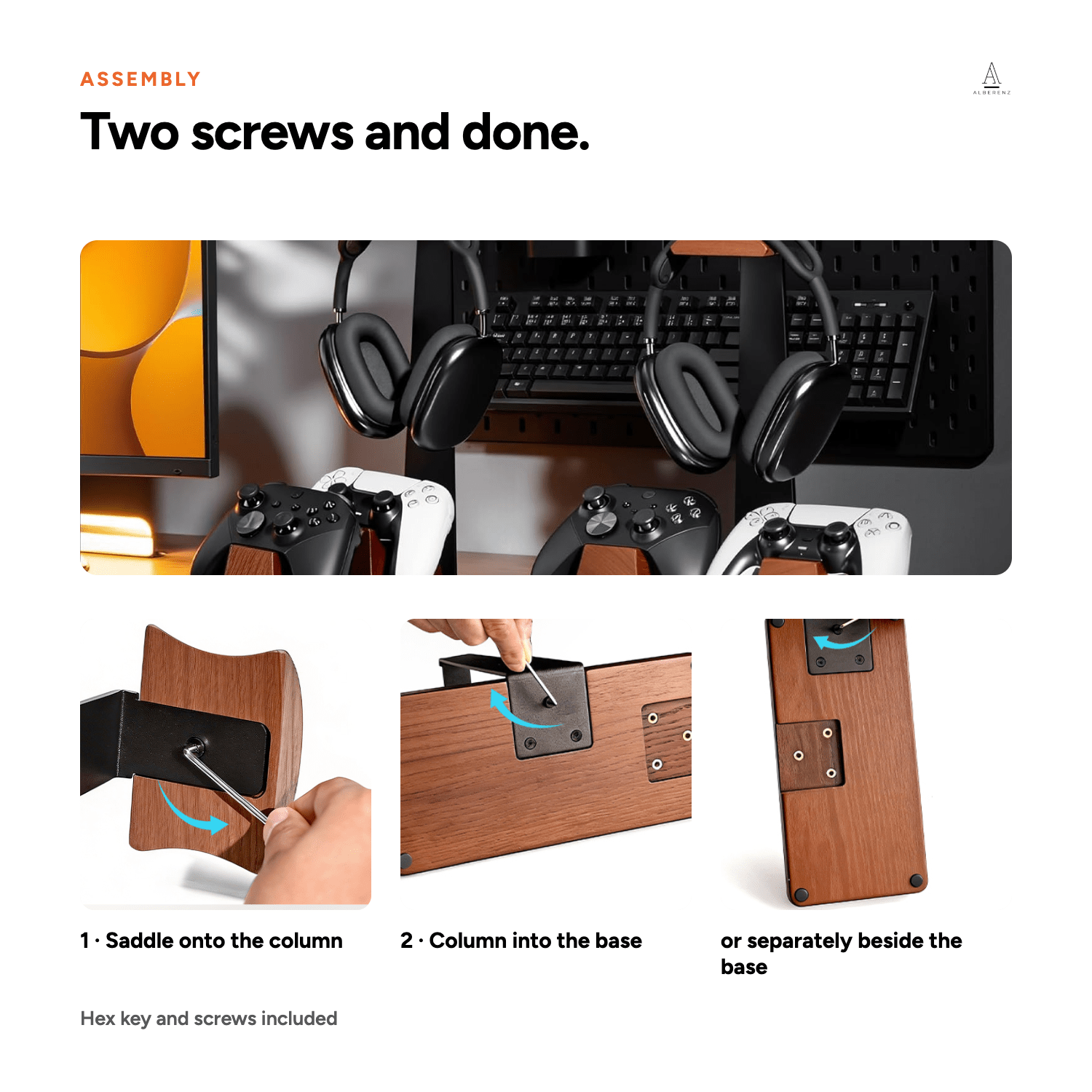 Alberenz® Wooden Headphone Stand with Controller Holder — Sleek & Functional Desk Organizer - Alberenz -