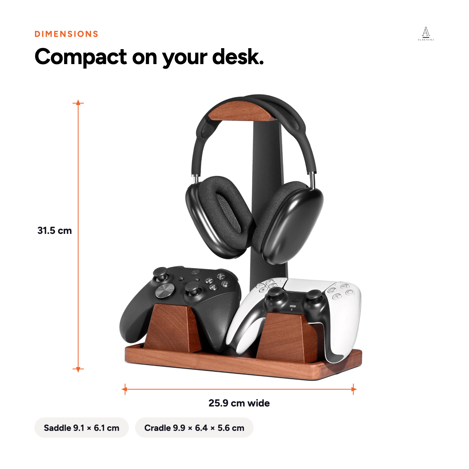 Alberenz® Wooden Headphone Stand with Controller Holder — Sleek & Functional Desk Organizer - Alberenz -