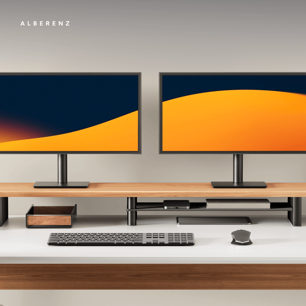 Alberenz® Elevador de monitor de madera de roble - 2 monitores