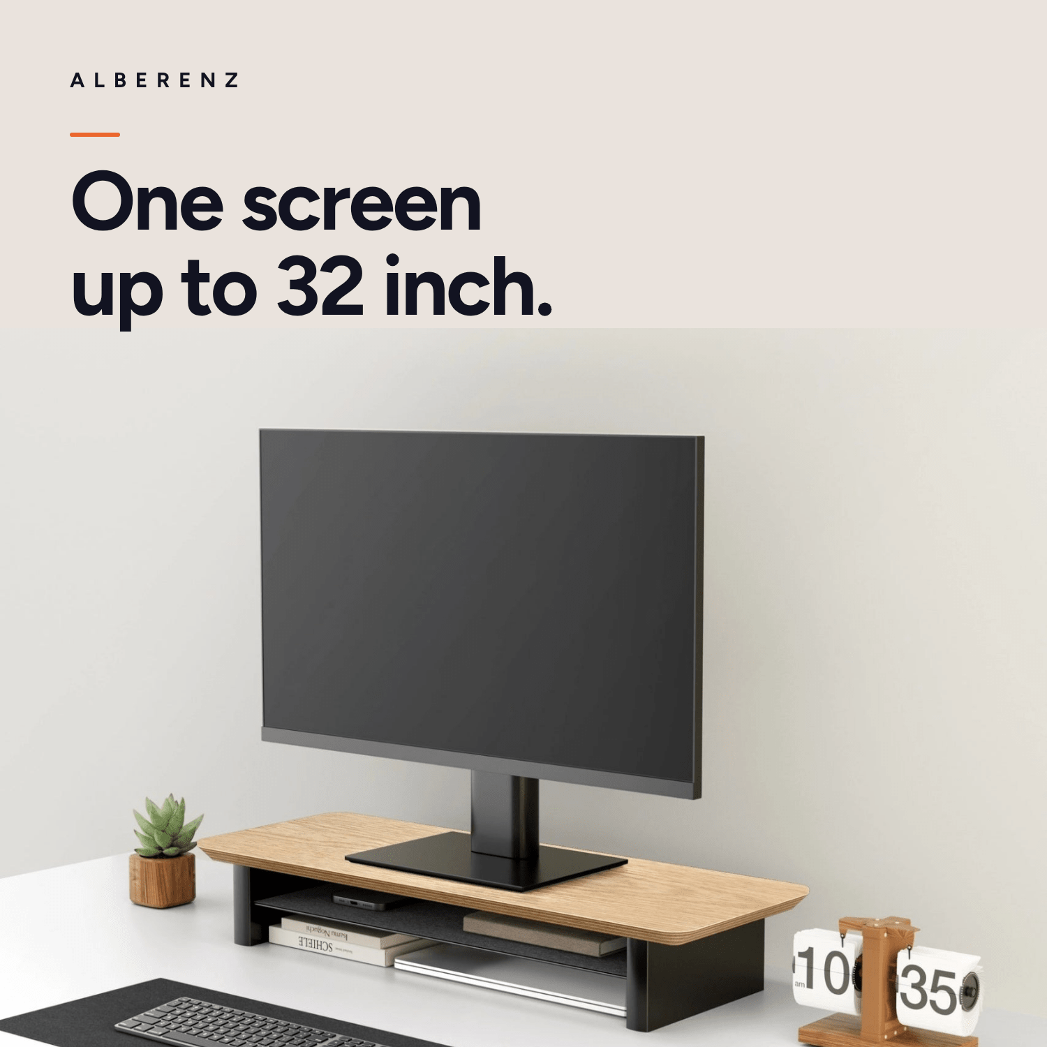 Alberenz oak monitor riser for one screen: one screen up to 32 inch
