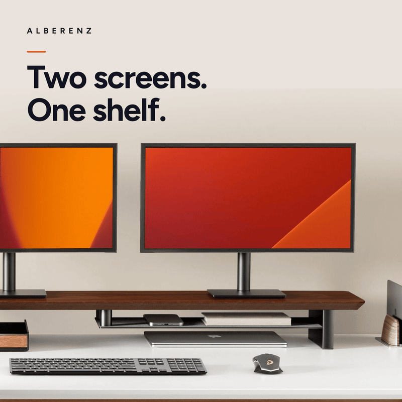 Alberenz® Walnut Wooden Monitor Riser - 2 Monitors
