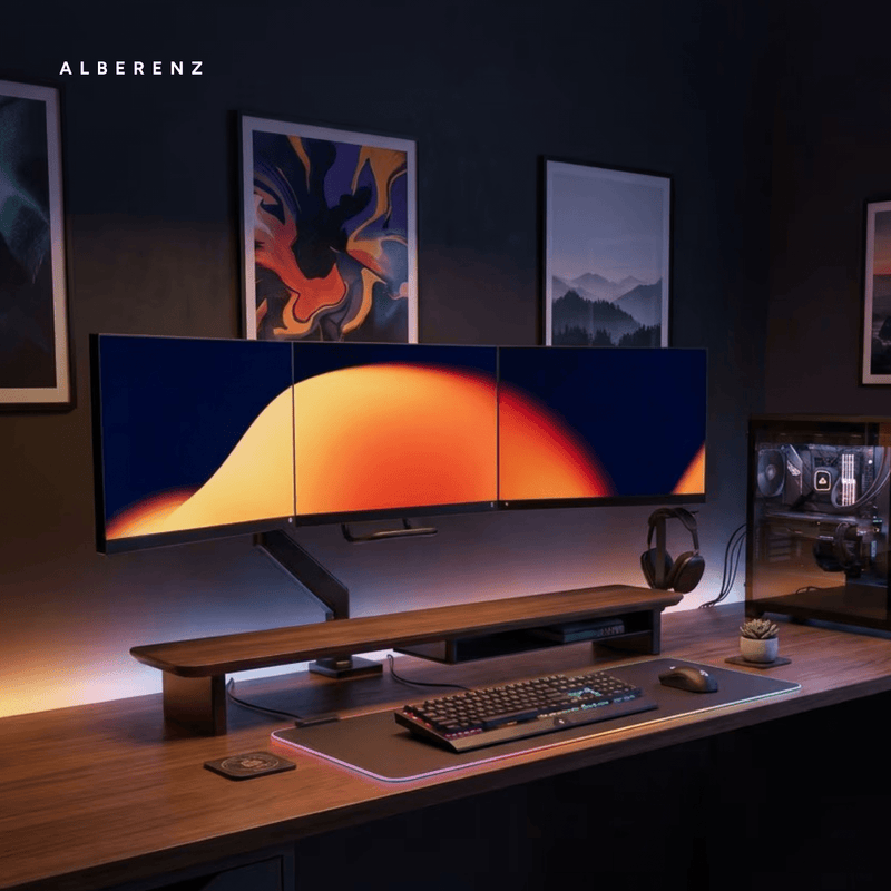 Alberenz® Monitorständer aus Walnussholz - 2 Monitore