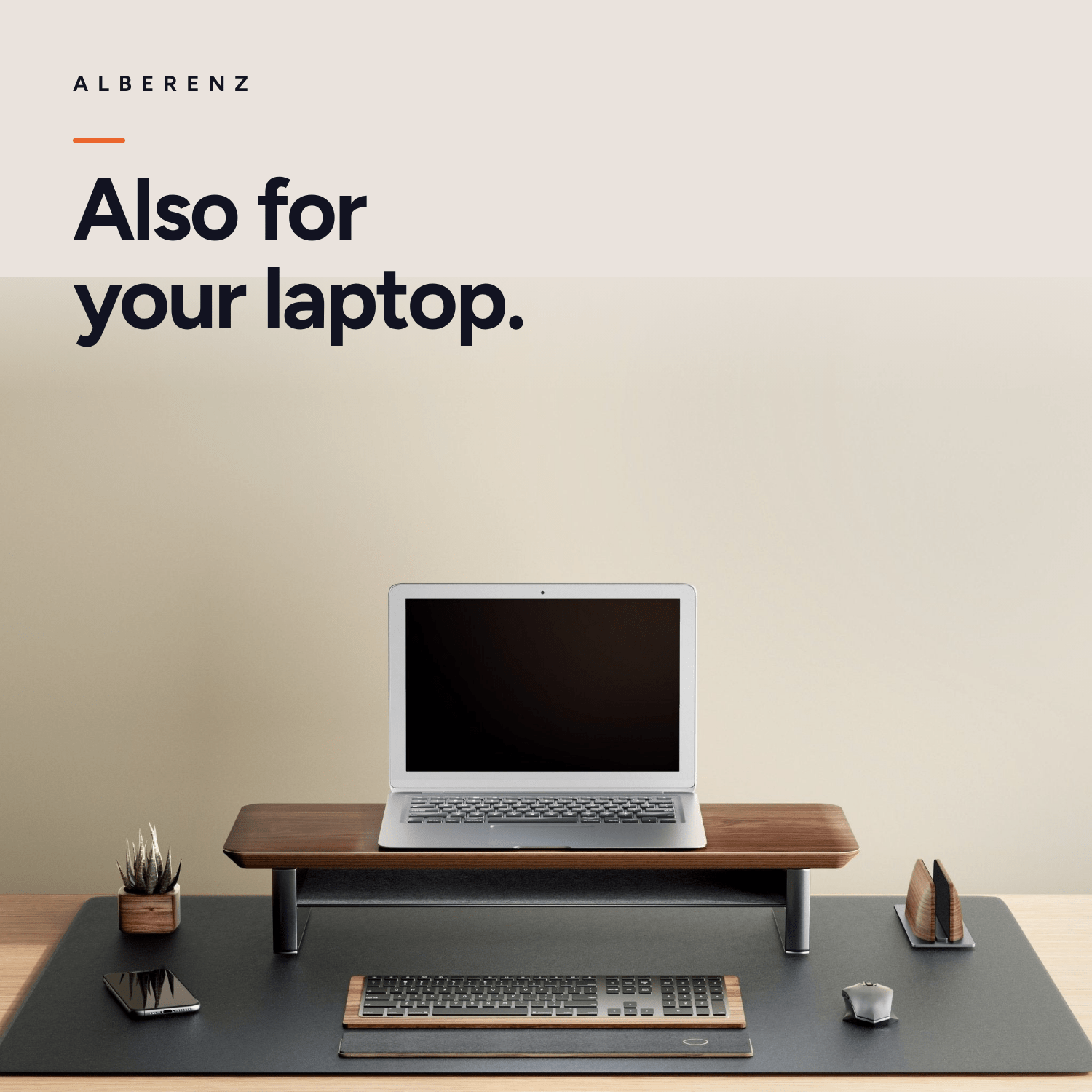 Alberenz walnut monitor riser for one screen: also for your laptop, keyboard in front