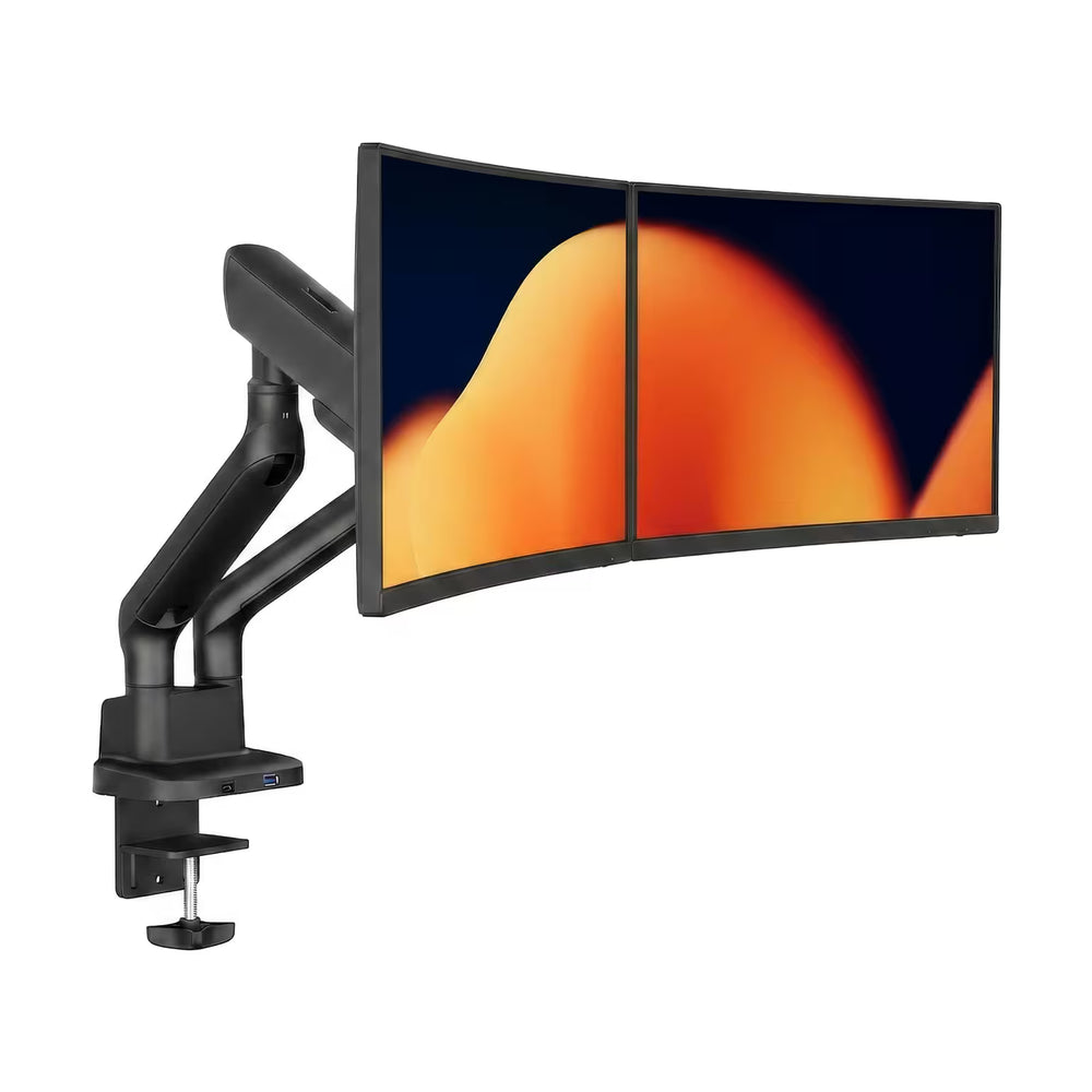 Supporto doppio monitor Alberenz con molla a gas - Fino a 35" - Con USB - Nero