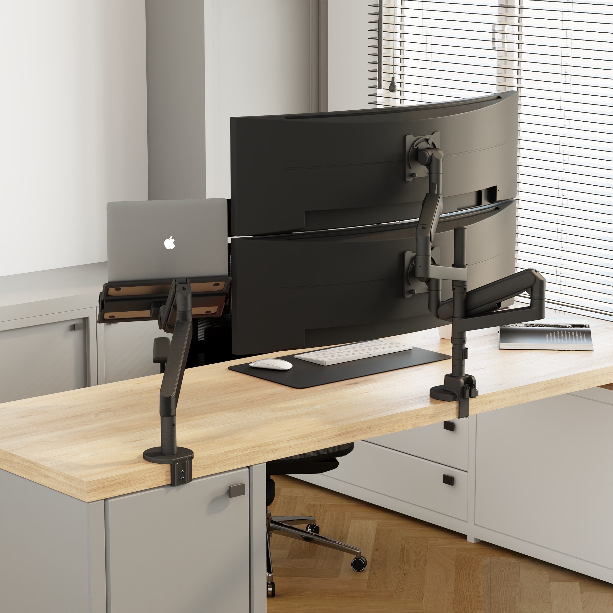 Alberenz® Alberenz Podwójny Wytrzymały Uchwyt do Zakrzywionych Monitorów (do 2 x 57 cali)